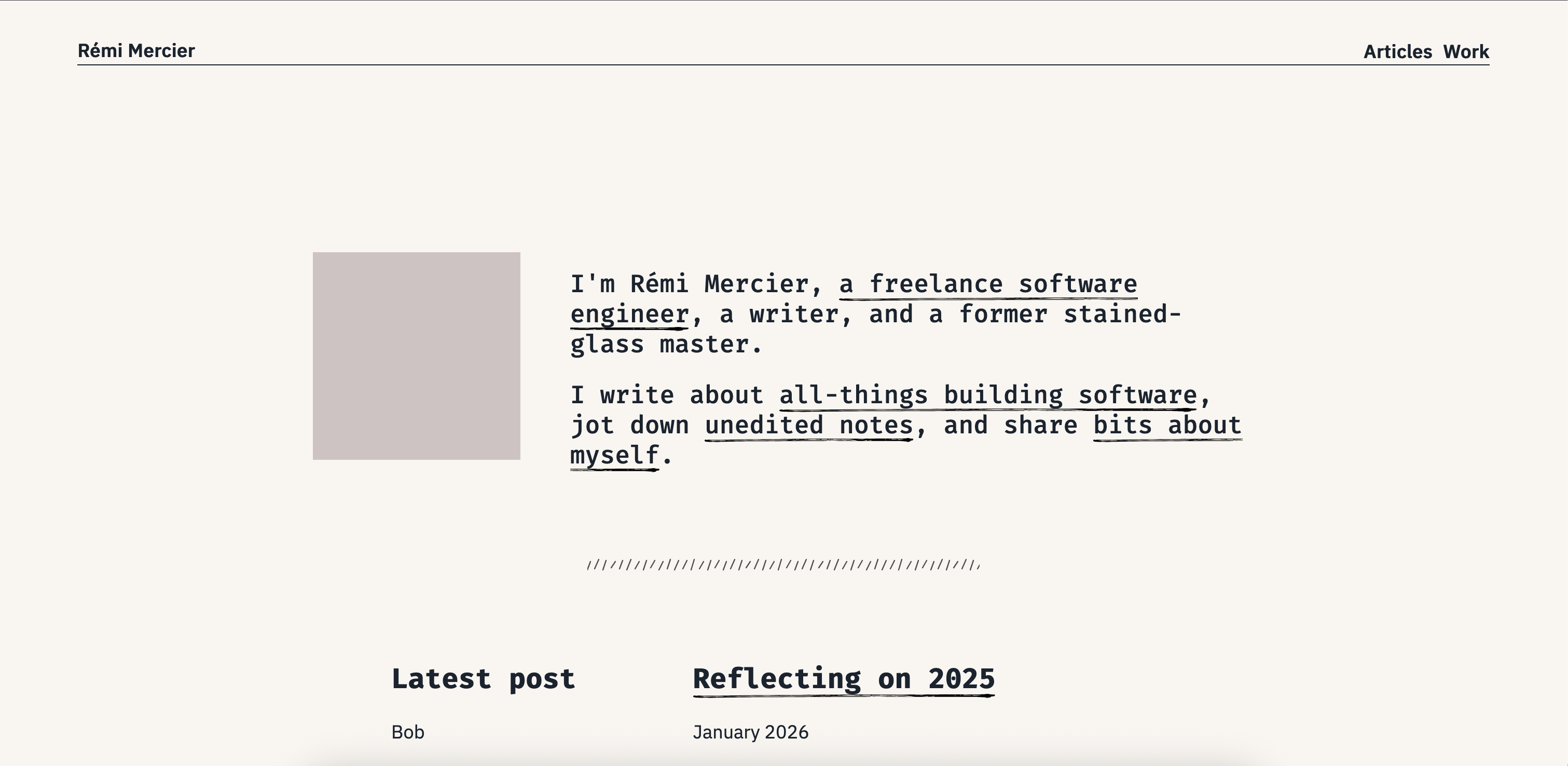 a screenshot of a wip redesign of my website with muted colors