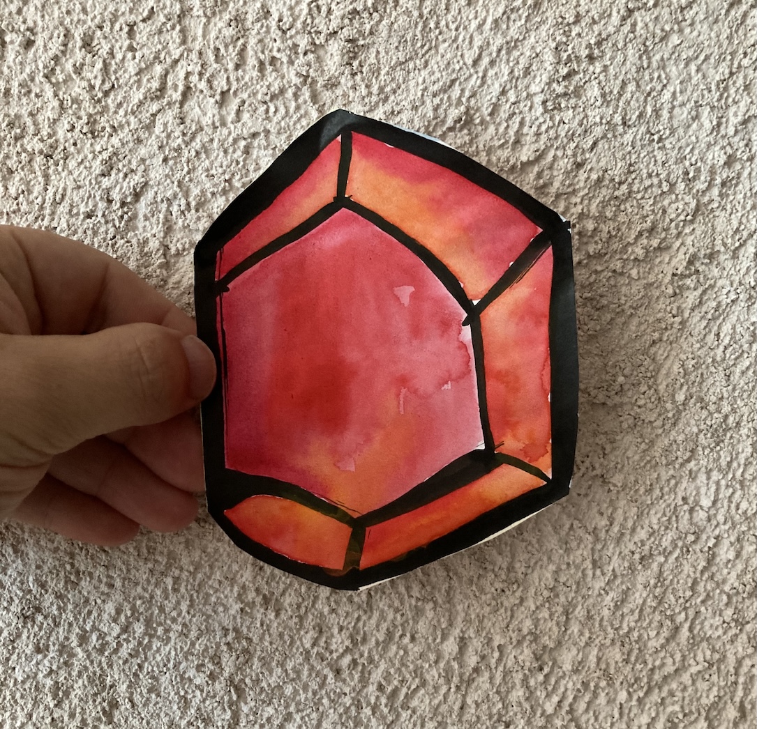a drawing of the Ruby stained glass panel, freeform version
