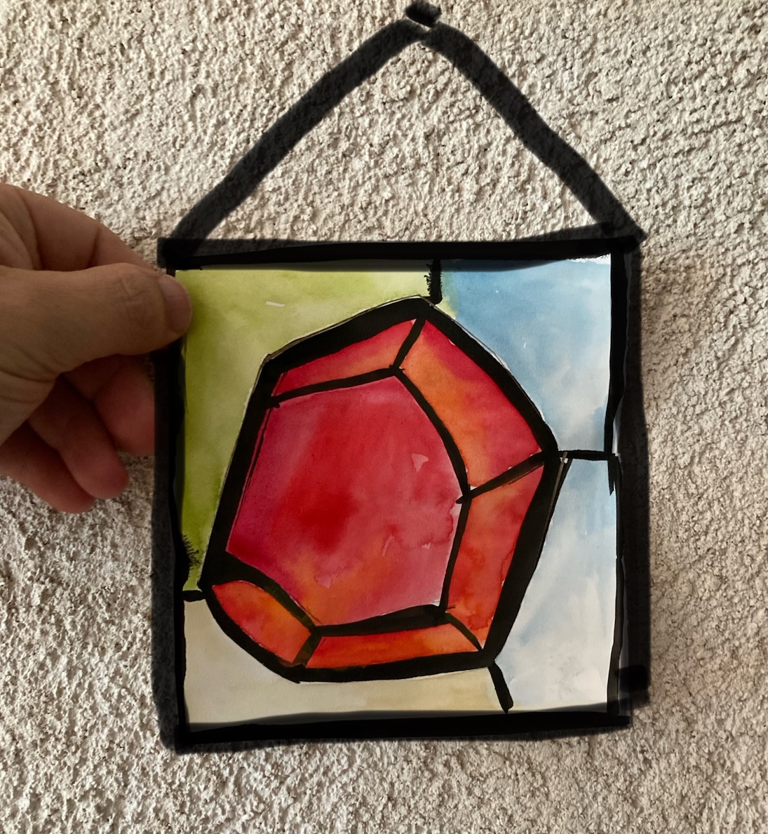 a drawing of the Ruby stained glass panel, square version