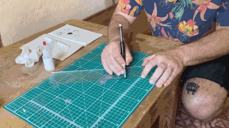 me doing a straight cut on glass